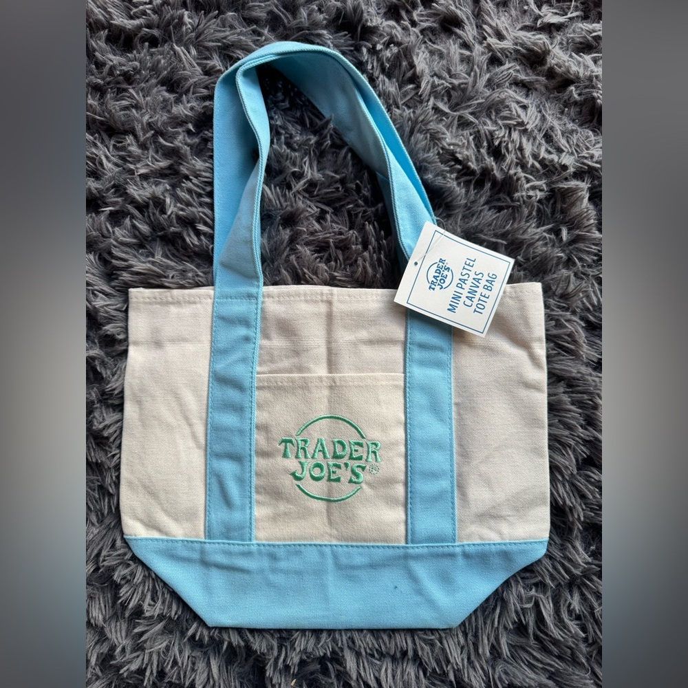 Trader Joe's Pastel Blue and Cream Tote Bag - Picture 2 of 2